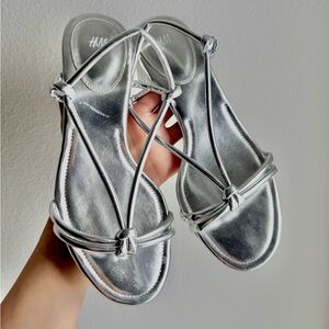 H&M Silver Strappy Sandals Block Heel
